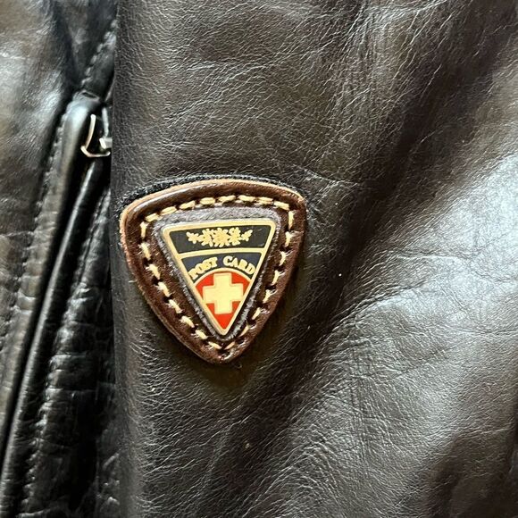 Post Card Genuine Leather Coat w/ Faux Fur Neck Liner Unisex Size: 46 - Picture 2 of 4